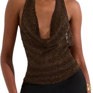 Glittery Brown Halter Top